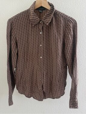 Banana Republic dot abstract brown 100% silk button up blouse shirt Size M boho